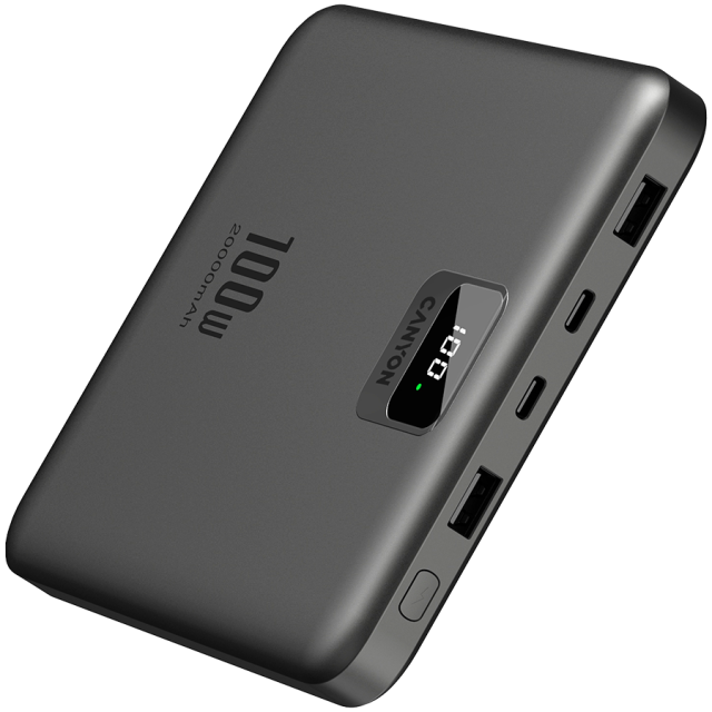 Външна батерия CANYON PB-2008 LED FLAT 20 000 mAh PD100W QC3.0 Dark Grey