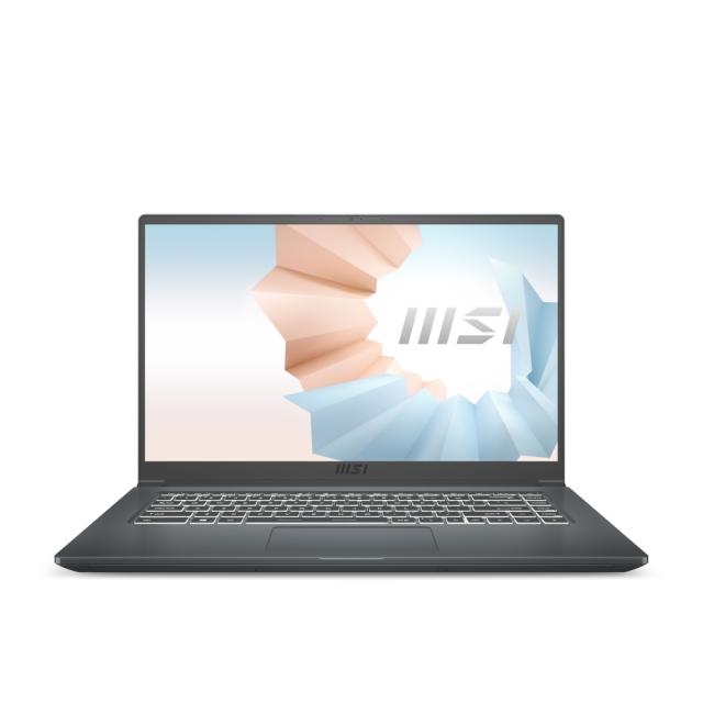 Лаптоп MSI Modern 15 A11MU, 15.6" 1920x1080, IPS-Level FHD AG, i5-1155G7 (4C/8T, 2.5GHz, up to 4.5 Ghz, 8MB), Intel Iris Xe Graphics, 8GB DDR4 3200 (2 slots, Max 64GB), 512GB PCIe SSD, 802.11ax, BT5.1, 3 Cell, Backlight KBD White, NO OS, 1.6 kg, Carb