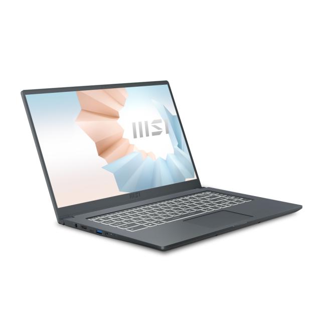 Лаптоп MSI Modern 15 A11MU, 15.6" 1920x1080, IPS-Level FHD AG, i5-1155G7 (4C/8T, 2.5GHz, up to 4.5 Ghz, 8MB), Intel Iris Xe Graphics, 8GB DDR4 3200 (2 slots, Max 64GB), 512GB PCIe SSD, 802.11ax, BT5.1, 3 Cell, Backlight KBD White, NO OS, 1.6 kg, Carb