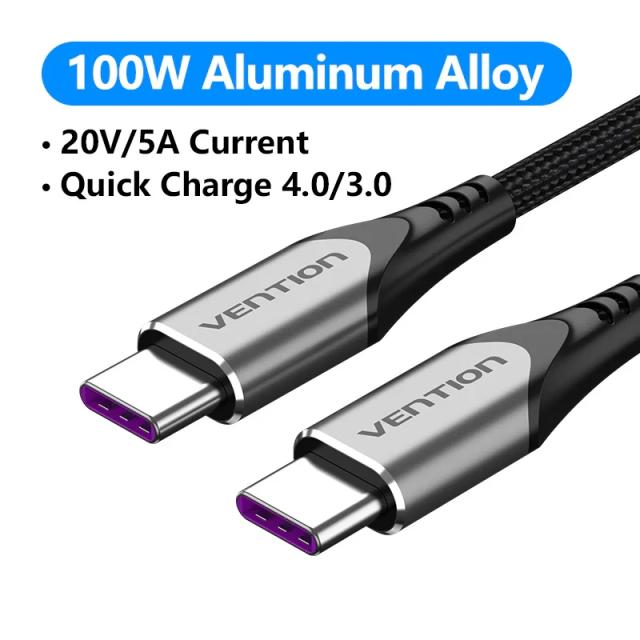 Кабел Vention USB 2.0 Type-C към Type-C,  Black 5A Fast Charge, 1.0m.