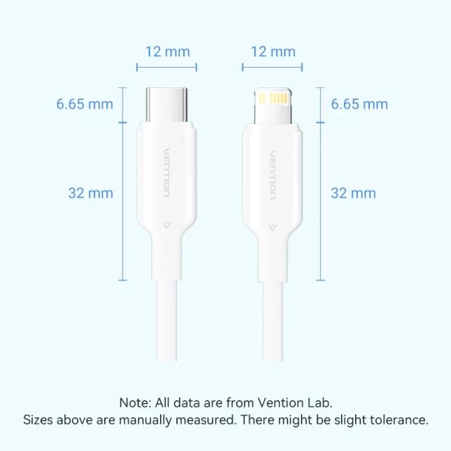 Кабел Vention USB 2.0 Type-C към Lighting, White, 1m.