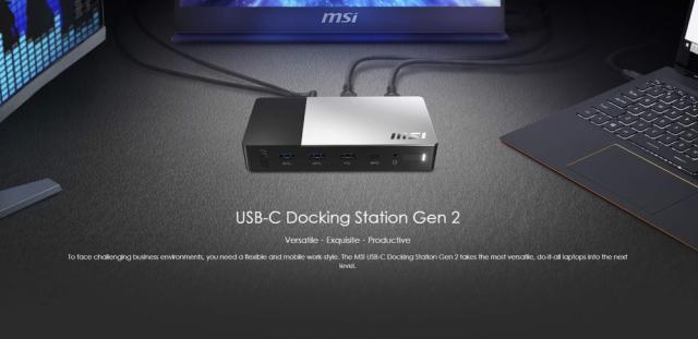 Докинг станция MSI USB-C Docking Station Gen 2,  Support 100W PD Charging, up to 3 Monitors, 1x (4K@60Hz) HDMI, 1xType-C (USB3.2 Gen2/DP), 1x DP, Gb LAN, 1x Mic-in/Headphone-out Combo Jack, 1x USB2.0, 1x Type-C USB3.2 Gen2, 2x Type-A USB3.2 Gen2, 150