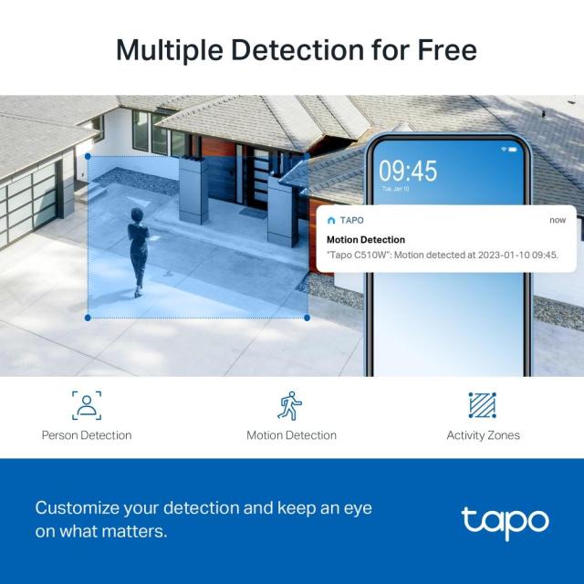 IP камера TP-LINK Tapo C510W, куполна Pan/Tilt камера, 360°, 3Mpix, IR осветеност, IP65, Wi-Fi, microSD