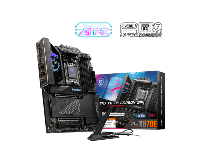 Дънна платка MSI MPG X870E CARBON WIFI, AM5, 4x DDR5, PCIe 5.0, 4x M.2 NVMe, 4x SATA 6G, HDMI, Wi-Fi 7, ATX