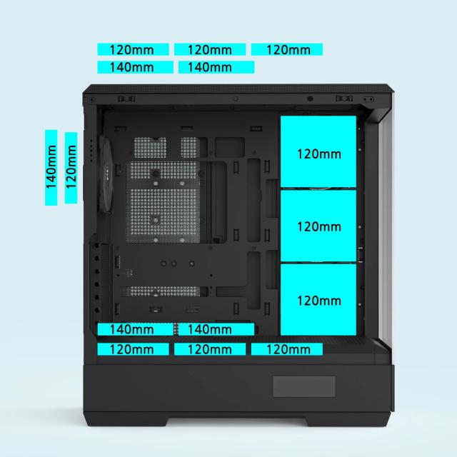Кутия за компютър Zalman P50 DS RGB Black, Middle Tower, 1x USB Type-C, 2x USB 3.0, 1x HD Audio, ATX / mATX / Mini-ITX