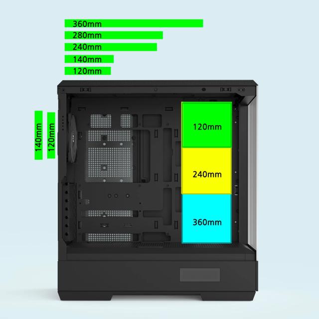 Кутия за компютър Zalman P50 DS RGB Black, Middle Tower, 1x USB Type-C, 2x USB 3.0, 1x HD Audio, ATX / mATX / Mini-ITX