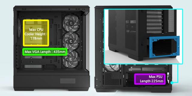 Кутия за компютър Zalman P50 DS RGB Black, Middle Tower, 1x USB Type-C, 2x USB 3.0, 1x HD Audio, ATX / mATX / Mini-ITX