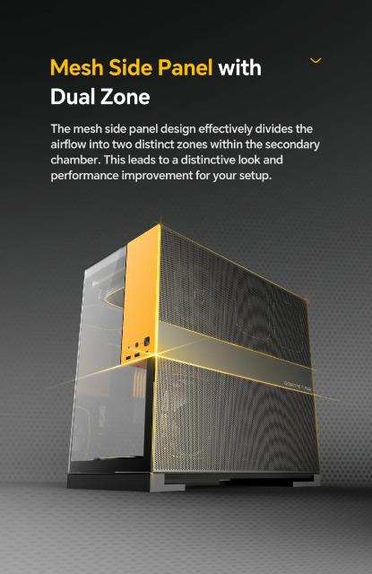 Кутия Geometric Future Model 5 Black/Yellow, Middle Tower, 1 x USB 3.2 Gen 2 Type-C, 2 x USB 3.0, HD Audio x 1, EATX / ATX / mATX / Mini-ITX