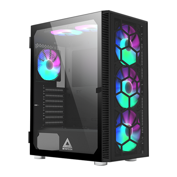 Кутия MONTECH X3 Glass RGB Black, Middle Tower, 2 x USB2.0, 1 x USB3.0, 1 x Audio, ATX/Micro ATX/Mini ITX