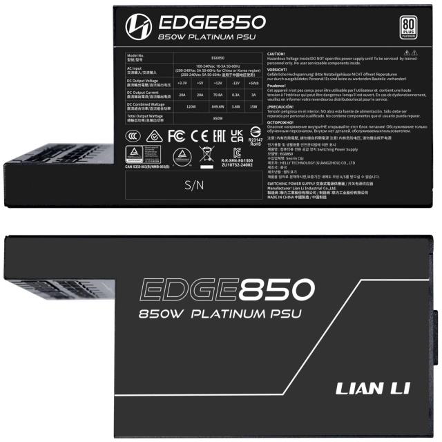 Захранване Lian Li EDGE EG0850 Black 850W, Active PFC, PCIe 5.1/ ATX 3.1, 80 PLUS Platinum, Full Modular
