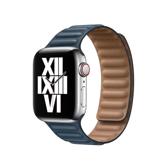 Каишка за часовник Apple Watch 40mm Band: Baltic Blue Leather Link - Small (Seasonal Fall 2020)