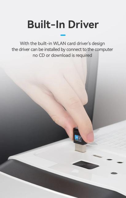 Vention безжичен адаптер WiFi USB adapter Dual Band, 650Mbps, Black