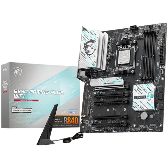 Дънна платка MSI B840 GAMING PLUS WIFI, AM5, 4x DDR5, 2x M.2, 4x SATA 6G, Wi-Fi 7, Bluetooth 5.4, HDMI, ATX 