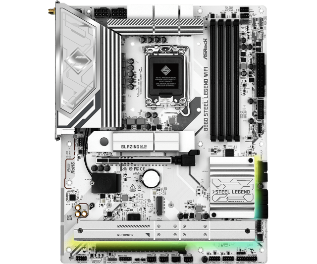 Дънна платка ASRock B860 STEEL LEGEND WIFI 6E, LGA1851, 4x DDR5, 3x M.2, 4x SATA 6Gb/s, Wi-Fi 6E, BLUETOOTH 5.3, HDMI, DP, ATX