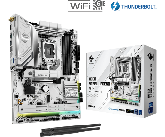 Дънна платка ASRock B860 STEEL LEGEND WIFI 6E, LGA1851, 4x DDR5, 3x M.2, 4x SATA 6Gb/s, Wi-Fi 6E, BLUETOOTH 5.3, HDMI, DP, ATX