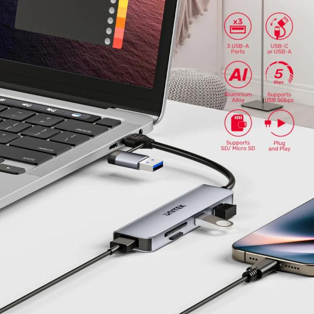 USB хъб Unitek 3-портов, 3 x USB 3.0, USB Type-C/USB-A