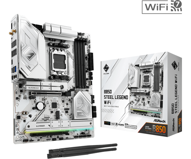 Дънна платка ASRock B850 STEEL LEGEND WIFI 7, AM5, 4x DDR5, 4x M2, 4x SATA 6Gb/s, Wi-Fi 7/Bluetooth V5.4, HDMI, ATX
