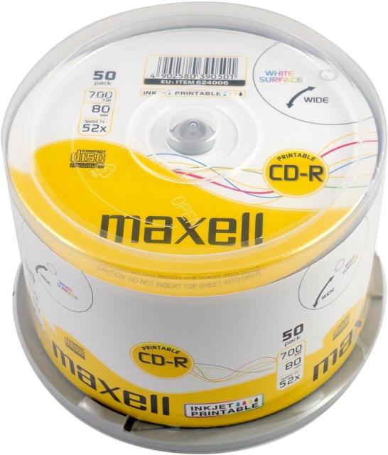 Оптичен носител CD-R80 PRINTABLE MAXELL 700MB, 52x, 50бр.