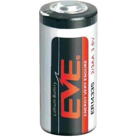 Литиево тионилхлоридна  батерия ER14335, 2/3A, 3.6V, 1650 mAh, Li/SOCl2, 1бр, с пъпки EVE BATTERY