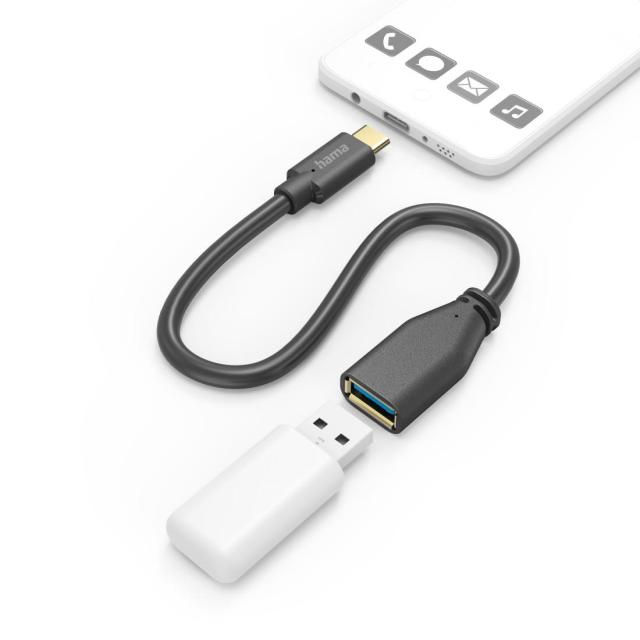 HAMA Адаптер OTG  USB Type-C мъжко - USB-A женско, 0.15m, черен