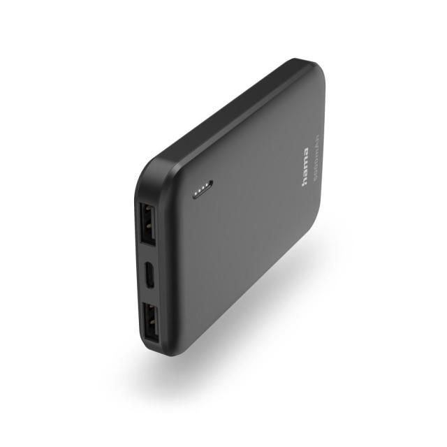 Външна батерия HAMA  "Pocket 5" Power Pack, 5000 mAh, Изходи: 2x USB-A, антрацит