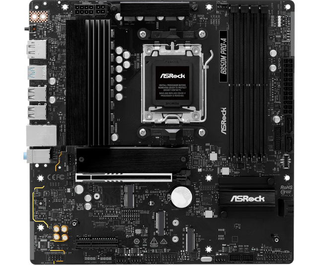Дънна платка ASRock B850M PRO-A, AM5, 4x DDR5, 3x M.2, 4x SATA 6Gb/s, HDMI, DP, Micro ATX