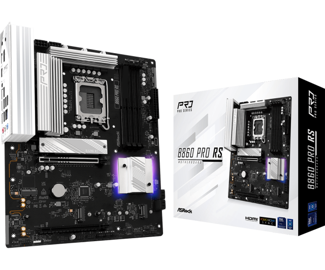 Дънна платка ASRock B860 PRO RS, LGA1851, 4x DDR5, 3x M.2, 4x SATA 6Gb/s, HDMI, DP, ATX