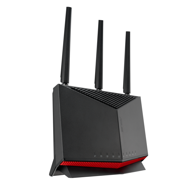 Рутер ASUS RT-BE86U WiFi 7 AiMesh, 2.4 / 5.0 GHz (1032+5764 Mbps), 1 x 10G WAN/LAN, 1 x 2.5G WAN/LAN, 3 x 2.5G LAN, 1 x USB 3.2 Gen1, 1 x USB 2.0 Gen, 3 x външни антени + 1 x вътрешна