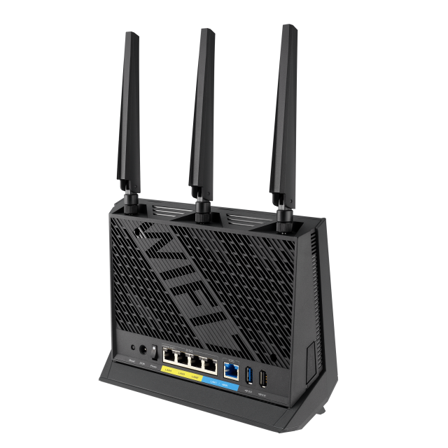 Рутер ASUS RT-BE86U WiFi 7 AiMesh, 2.4 / 5.0 GHz (1032+5764 Mbps), 1 x 10G WAN/LAN, 1 x 2.5G WAN/LAN, 3 x 2.5G LAN, 1 x USB 3.2 Gen1, 1 x USB 2.0 Gen, 3 x външни антени + 1 x вътрешна