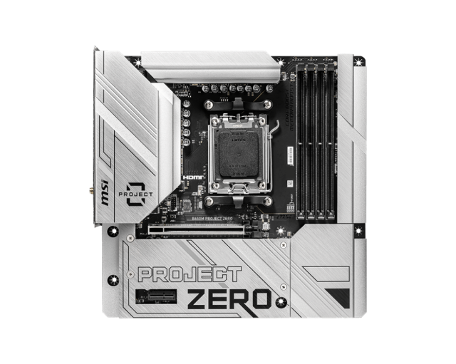 Дънна платка MSI B650M PROJECT ZERO, AM5, 4x DDR5, 2x M2, 4x SATA 6Gb/s, Wi-Fi 6E, Bluetooth 5.3, DP, HDMI, Micro ATX