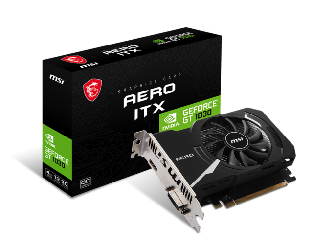 Видео карта MSI GeForce GT1030 AERO ITX 4GB DDR4 OC, 64-bit, DVI, HDMI