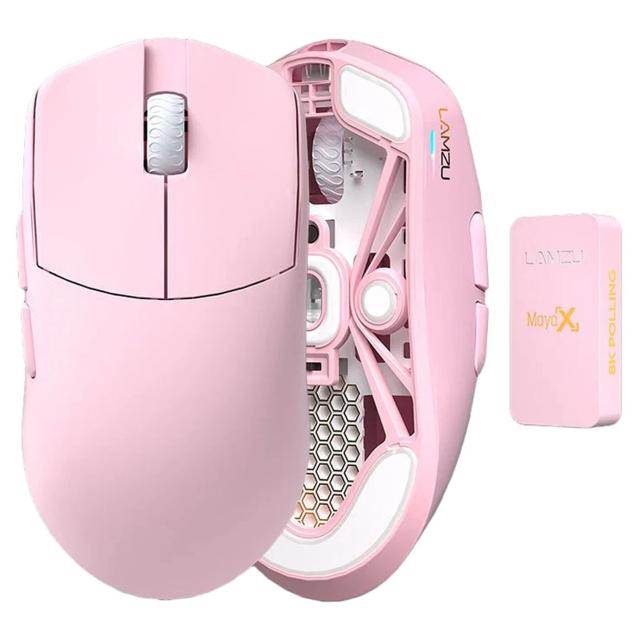 Геймърска мишка Lamzu MAYA X 8K, оптична, 30 000 dpi, Wireless, Light Pink