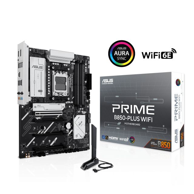 Дънна платка ASUS PRIME B850-PLUS WIFI 6E, AM5, 4x DDR5, 3x M.2, 4x SATA 6Gb/s, WIFI 6E, Bluetooth v5.3, HDMI, DP, ATX