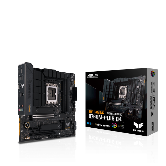 Дънна платка ASUS TUF GAMING B760M-PLUS D4, 4x DDR4, 2x M.2, 4x SATA 6Gb/s, HDMI, DP, mATX