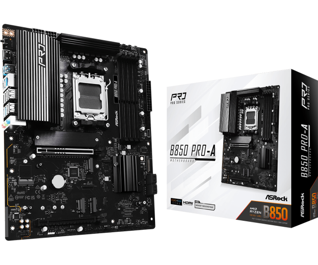 Дънна платка ASRock B850 PRO-A, AM5, 4x DDR5, 4x M.2, 4x SATA 6Gb/s, HDMI, DP, ATX