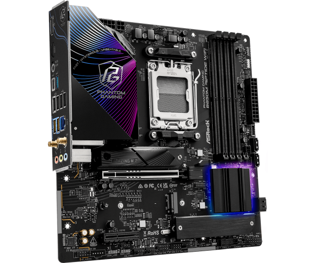 Дънна платка ASRock B850M RIPTIDE WIFI7, AM5, 4x DDR5, 3x M.2, 4x SATA 6Gb/s, Wi-Fi 7, Bluetooth 5.4, HDMI, DP, Micro ATX