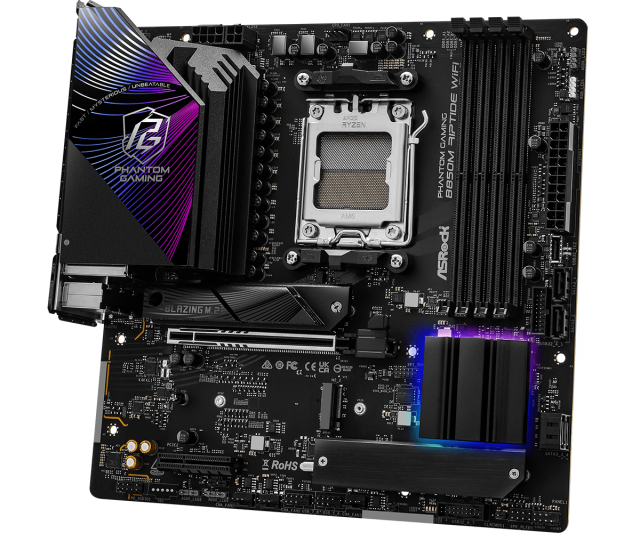 Дънна платка ASRock B850M RIPTIDE WIFI7, AM5, 4x DDR5, 3x M.2, 4x SATA 6Gb/s, Wi-Fi 7, Bluetooth 5.4, HDMI, DP, Micro ATX