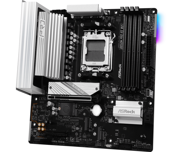 Дънна платка ASRock B850M Pro RS WIFI 6, AM5, 4x DDR5, 3x M.2, 4x SATA 6Gb/s, Wi-Fi 6E, Bluetooth 5.2, HDMI, DP, Micro ATX