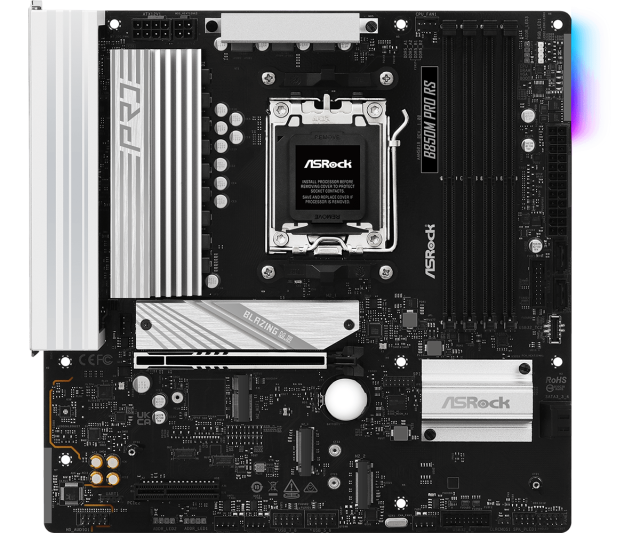 Дънна платка ASRock B850M Pro RS, AM5, 4x DDR5, 3x M.2, 4x SATA 6Gb/s, HDMI, DP, Micro ATX