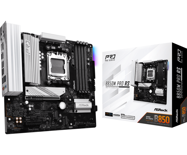 Дънна платка ASRock B850M Pro RS, AM5, 4x DDR5, 3x M.2, 4x SATA 6Gb/s, HDMI, DP, Micro ATX