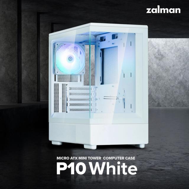 Кутия Zalman P10 White, Mini Tower, Tempered Glass, 1 x USB 3.1 Type-C, 1 x USB 3.0, 1 x HD Audio, mATX / Mini-ITX