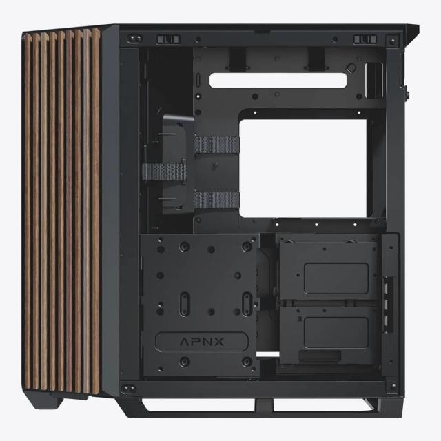 Кутия APNX V1-W - Wood, Black, Middle Tower, 2x USB 3.2, 1x USB Тype-C, 1x HD Audio, ATX / Micro ATX / Mini-ITX
