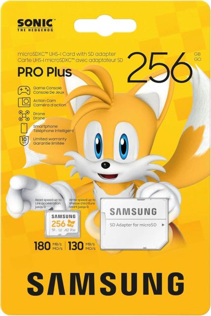 Карта памет Samsung SONIC PRO PLUS 256GB microSDXC, UHS-I, UHS-I, U3, V30, A2, Адаптер