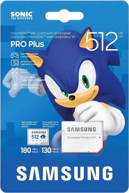 Карта памет Samsung SONIC PRO PLUS 512GB microSDXC, UHS-I, U3, V30, A2, Адаптер