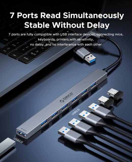 Хъб Orico YSA4-U2, 5-портов, 1x USB 3.0, 2x USB 2.0, 2x USB Type-C, Aluminium, Grey, USB (A) / Type-C