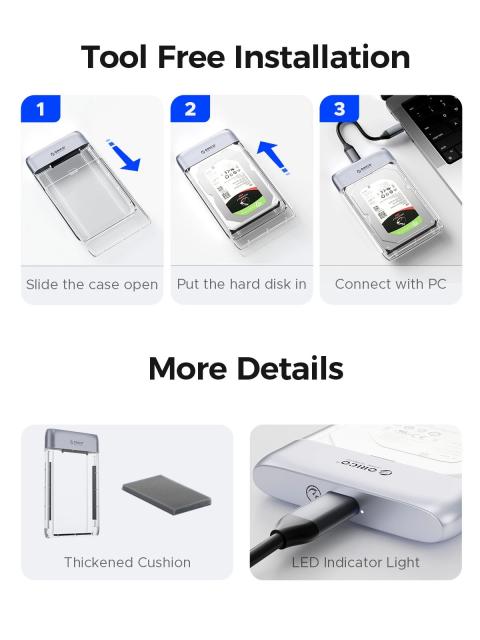 Кутия Orico TX25C3 HDD / SSD 2.5" (6.35 cm), USB Type-C 5Gbps