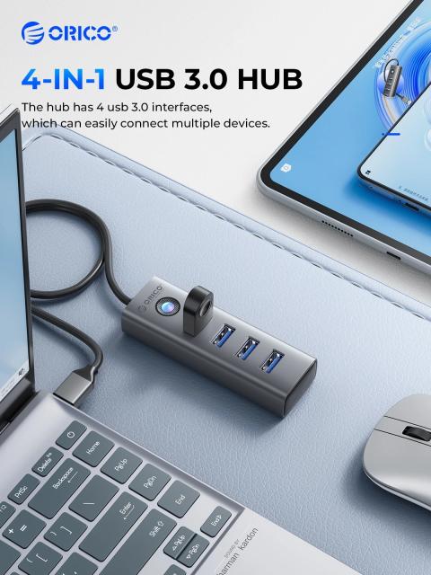 Хъб Orico 4 портов, USB3.0, Aluminium, Grey