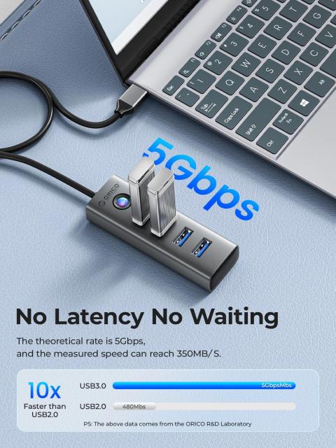 Хъб Orico 4 портов, USB3.0, Aluminium, Grey