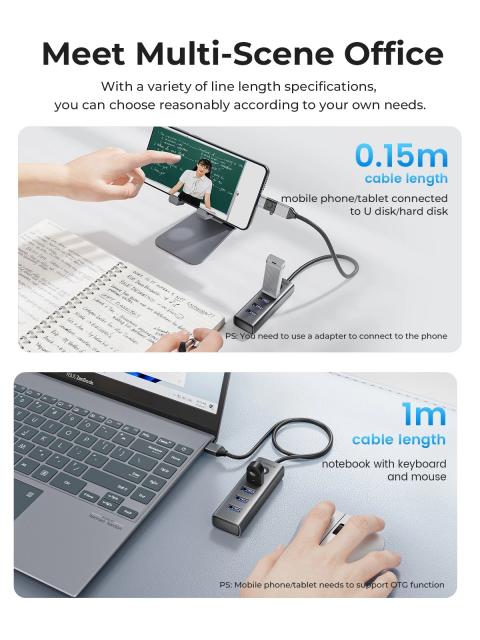 Хъб Orico 4 портов, USB3.0, Aluminium, Grey