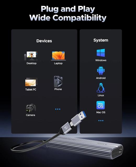 Кутия Orico ACOM2-U4 SSD M.2 NVMe , Built-in Air Cooling, Aluminium. USB-A /Type-C 